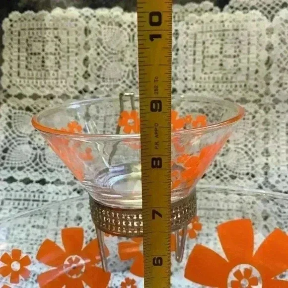 Mid-Century Atomic Daisy Flower Glass Chip & Dip Serving Bowl Set - Picture 16 of 16
